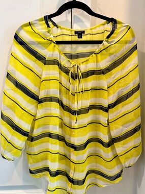 Ann Taylor Striped Peasant Blouse - Yellow/Navy/White